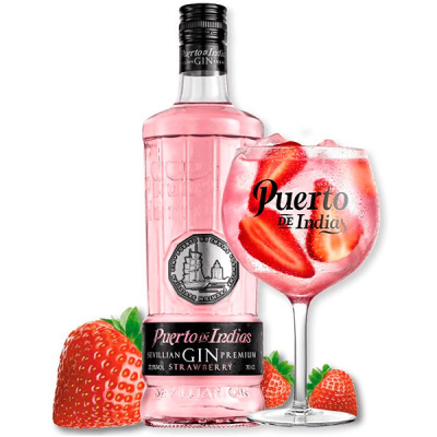 Джин Puerto de Indias Strawberry with a glass in gift box 0,7 л фото