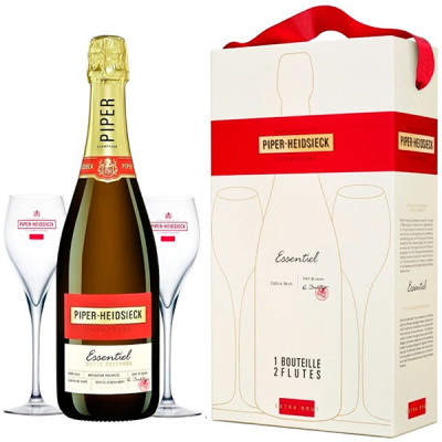 Шампанское Белое Сухое Piper-Heidsieck Essentiel Cuvee Reservee Extra Brut Champagne with 2 glasses  фото