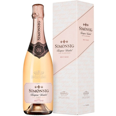 Вино игристое Розовое Брют Simonsig Kaapse Vonkel Cap Classique Brut Rose in gift box 0,75 л фото
