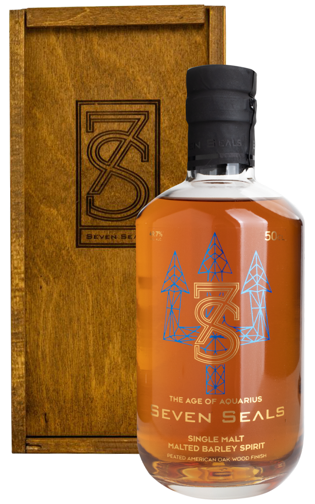 Виски Seven Seals Zodiac The Age of Aquarius Peated Single Malt in wooden box 0,5 л фото