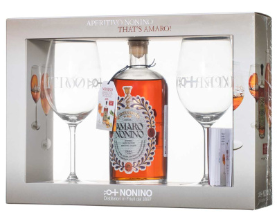 Ликер Nonino Amaro Quintessentia with 2 glasses in gift box 0,7 л фото