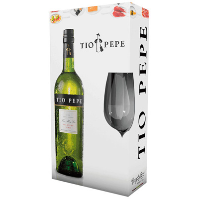 Херес Gonzalez Byass Tio Pepe Palomino Fino with a glass in gift box 2015 0,75 л фото
