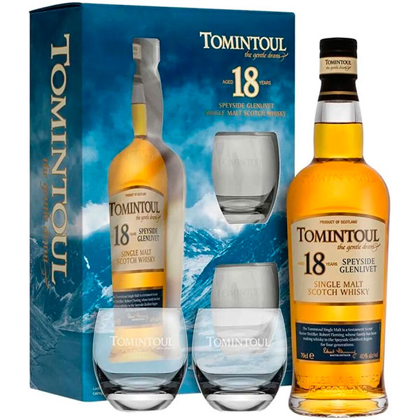 Виски Tomintoul 18 Year Old Single Malt Speyside with 2 glasses in gift box 0,70 л фото