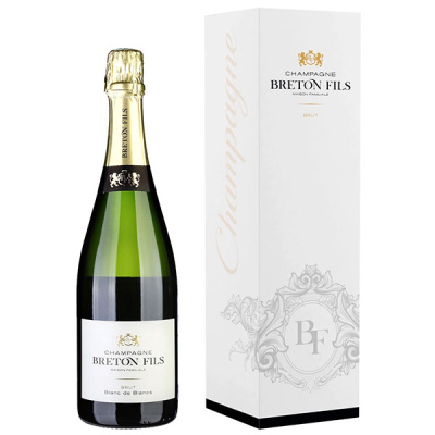 Вино игристое Белое Брют Breton Fils Blanc de Blancs Brut Champagne in gift box 0,75 л фото