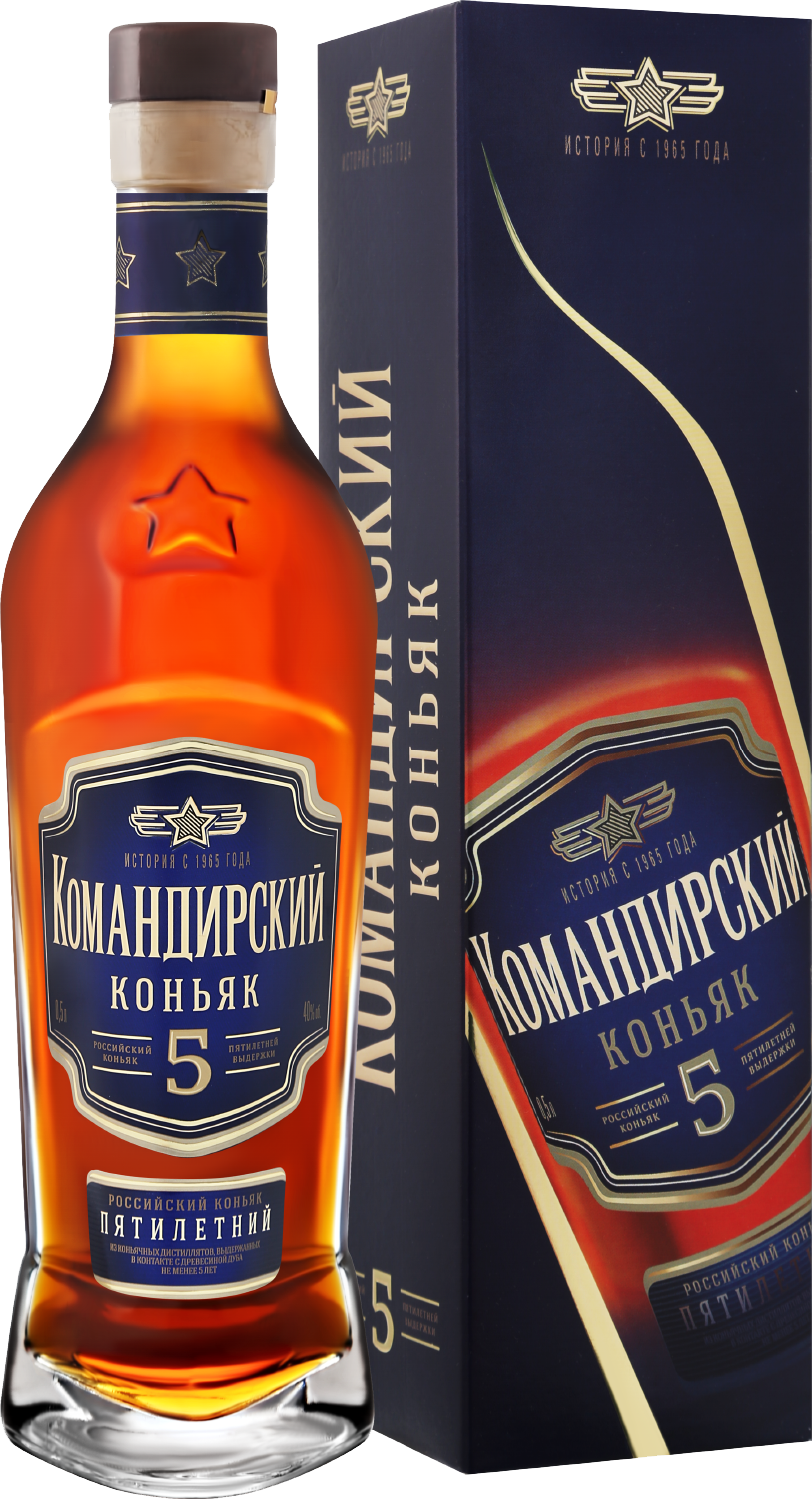 Коньяк KVKZ Komandirsky 5 yo in gift box 0,5 л фото