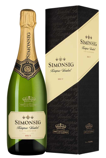 Вино игристое Белое Simonsig Kaapse Vonkel Cap Classique Brut in gift box 2024 0,75 л фото