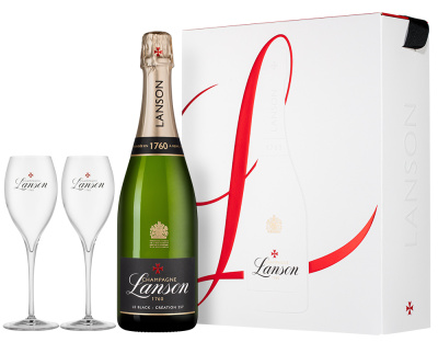 Вино игристое Белое Брют Lanson Le Black Label Brut Champagne with 2 glasses in gift box 2019 0,75 л фото