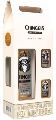 Водка Chinggis Grandkhaan White Vodka with 2 glasses in gift box 0,75 л фото