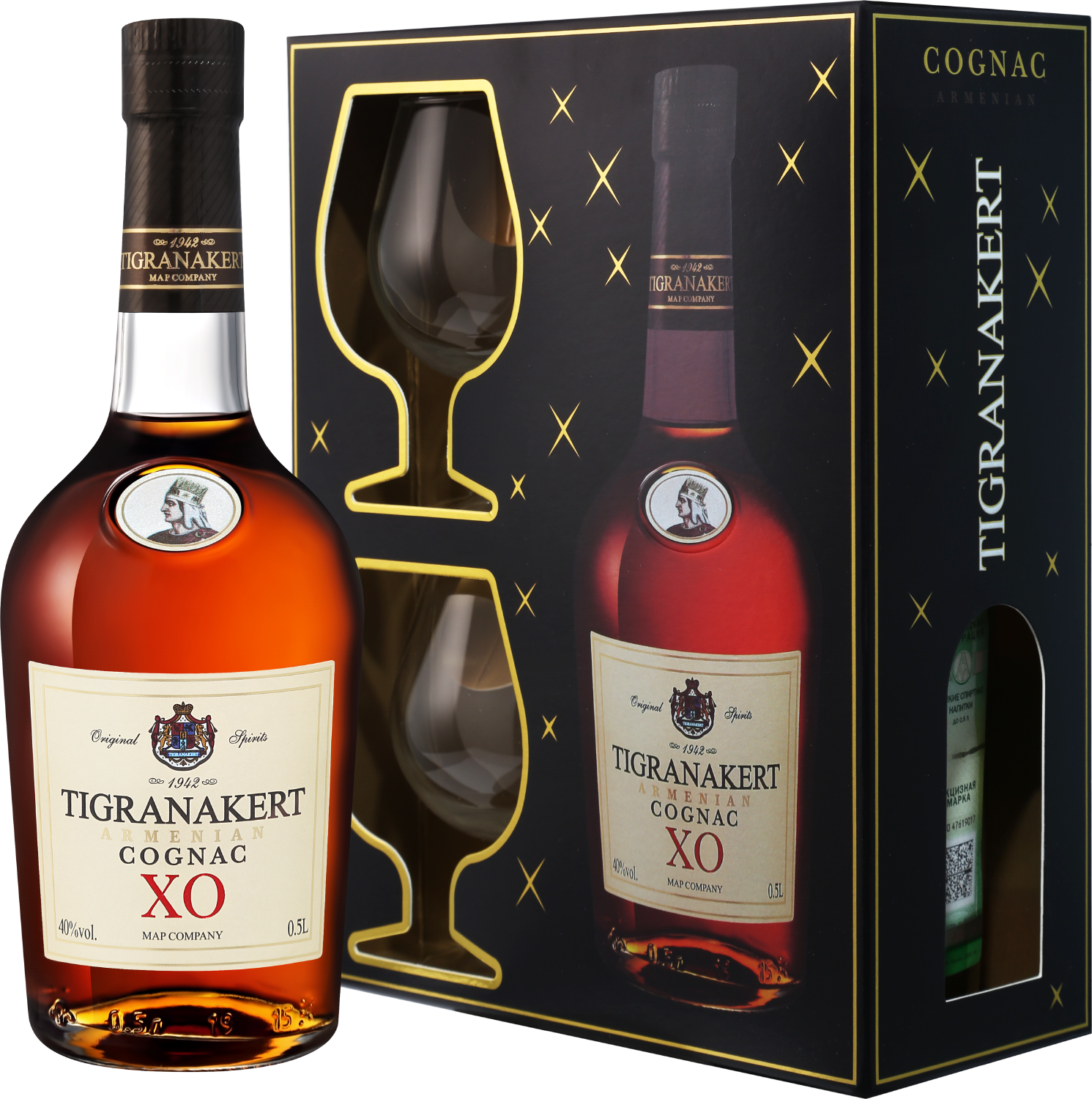 Коньяк Tigranakert XO gift box with 2 glasses 0,5 л фото