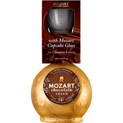 Ликер Mozart Chocolate Cream with a glass with edges 40 ml in gift box 0,5 л фото