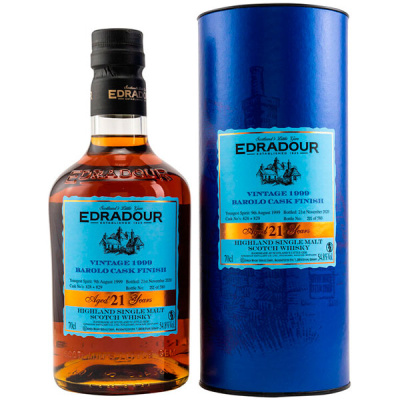 Виски Edradour 21 Years Old Barolo Cask Finish Single Malt Highland in tube 1999 0,70 л фото