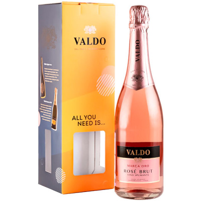 Вино игристое Розовое Брют Valdo Marca Oro Rose Brut in gift box 0,75 л фото