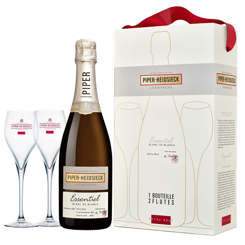 Вино игристое Белое Экстра Брют Piper-Heidsieck Essentiel Blanc de Blancs Extra Brut Champagne with 2 glasses and a bag in gift box 2017 0,75 л фото