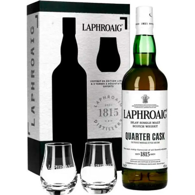 Виски Laphroaig Quarter Cask Single Malt Islay with 2 glasses in gift box 0,7 л фото