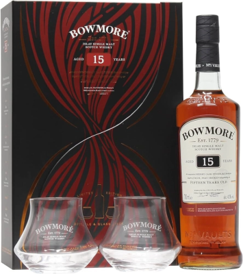 Виски Bowmore 15 Years Old Single Malt Islay with 2 glasses in gift box 0,7 л Виски Bowmore 15 Years Old Single Malt Islay with 2 glasses in gift box 0,7 л фото