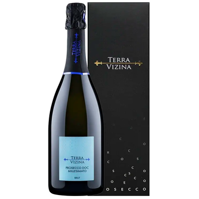 Вино игристое Белое Брют Terra Vizina Prosecco Brut Millesimato in gift box 2022 0,75 л фото