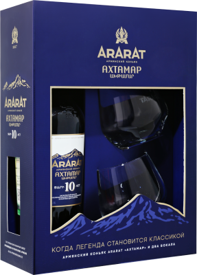 Бренди Арарат Ахтамар 10 лет с 2 бокалами в п/у 40% 0,7 л фото