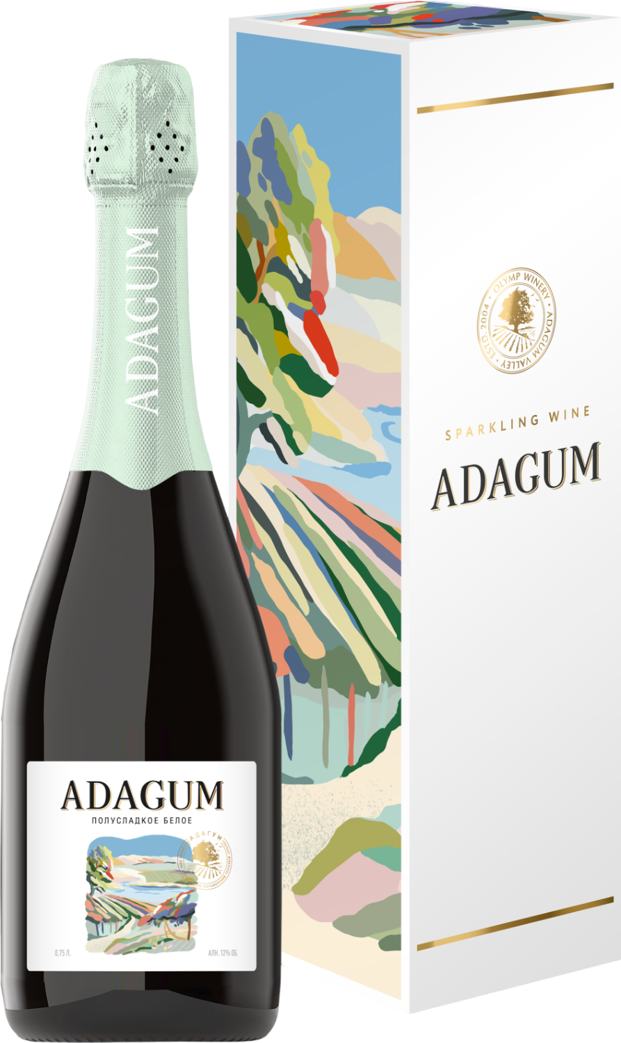 Вино игристое Белое Полусладкое Adagum White Semi-Sweet in gift box 2024 0,75 л фото