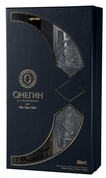 Водка Онегин с 2 стаканами в п/у 40% 0,7 л фото