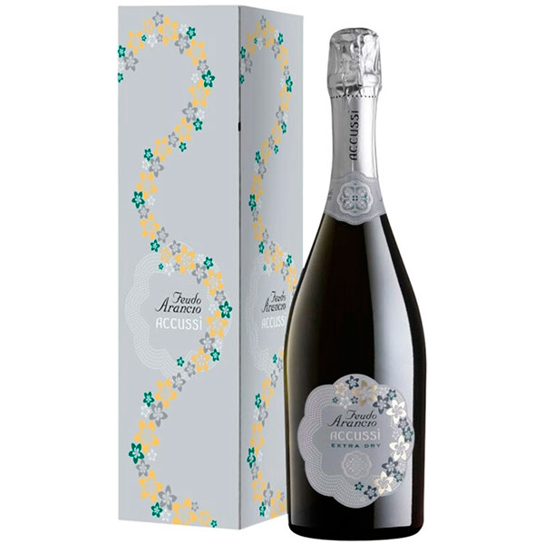 Вино игристое Белое Сухое Feudo Arancio Accussi Extra Dry in gift box 0,75 л фото