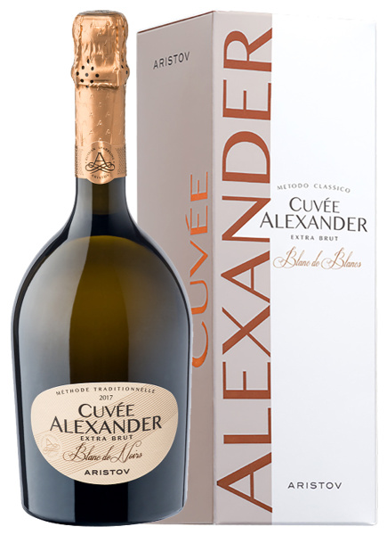 Вино игристое Белое Экстра Брют Aristov Cuvee Alexander Blanc de Blancs Extra Brut in gift box 2021 0,75 л фото