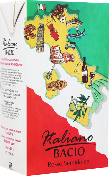 Вино Красное Полусладкое Italiano Bacio Rosso Semidolce 2021 1 л фото