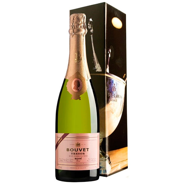 Вино игристое Розовое Брют Bouvet Ladubay Tresor Rose Brut in gift box 0,75 л фото