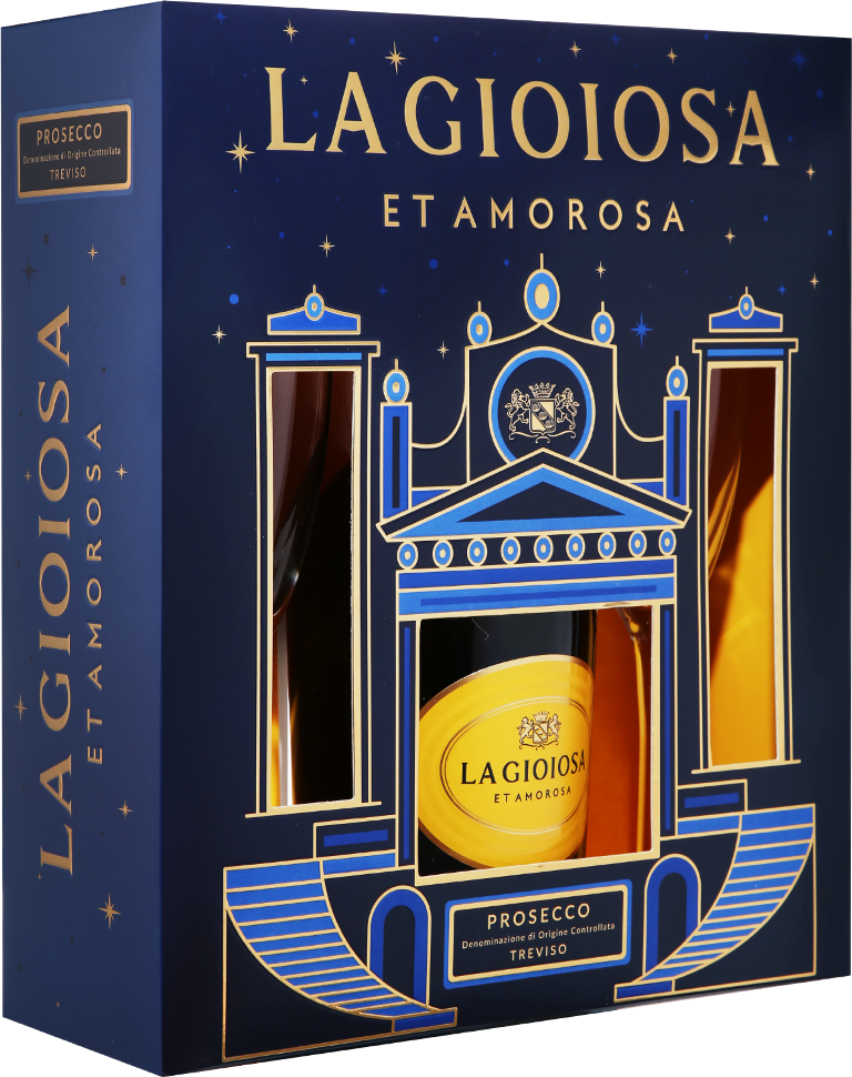 Вино игристое Белое Брют La Gioiosa Prosecco Treviso with 2 glasses in gift box 0,75 л фото