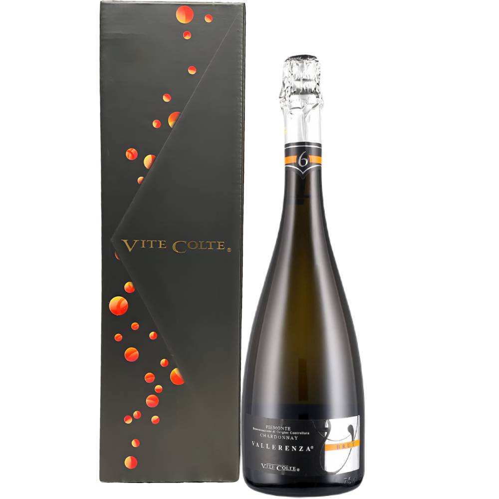Вино игристое Белое Брют Vite Colte Vallerenza Piemonte Chardonnay Brut in gift box 2023 0,75 л фото