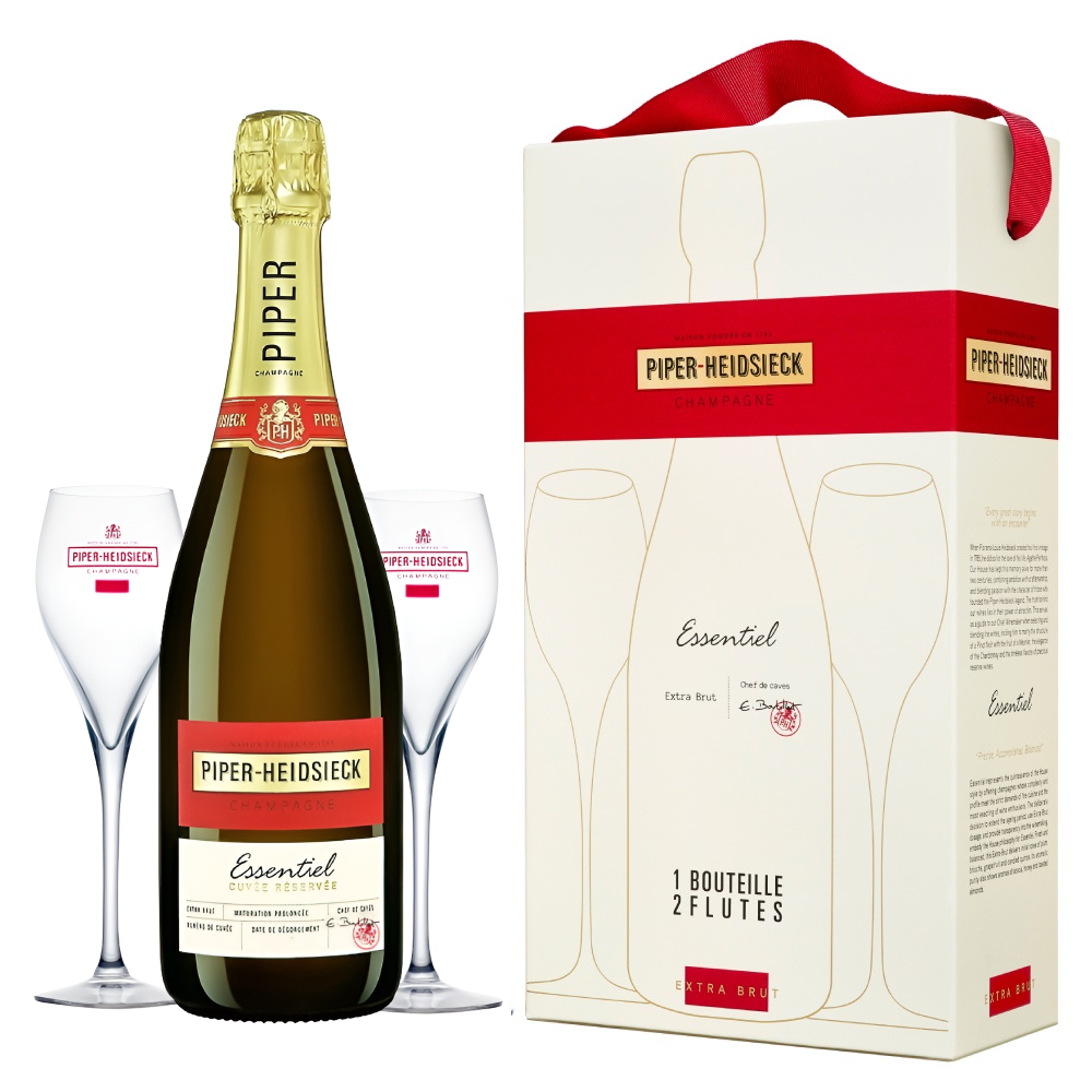 Вино игристое Белое Экстра Брют Piper-Heidsieck Essentiel Cuve Reserve Champagne with 2 glasses and a bag in gift box 2019 0,75 л фото
