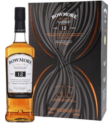 Виски Bowmore 12 Years Old Single Malt Islay with 2 glasses in gift box 0,7 л фото