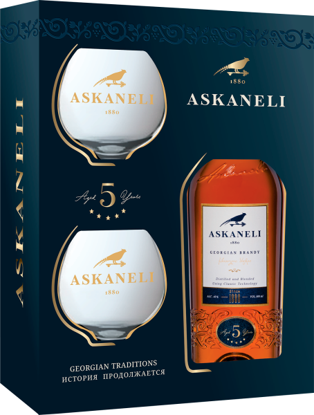 Бренди Askaneli 5 yo with 2 glasses in gift box 0,5 л фото