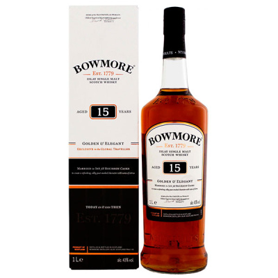 Виски Bowmore 15 Years Old Golden & Elegant Single Malt Islay in gift box 1,00 л фото