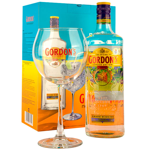 Джин Gordon's London Dry Gin with a glass in gift box 0,7 л фото