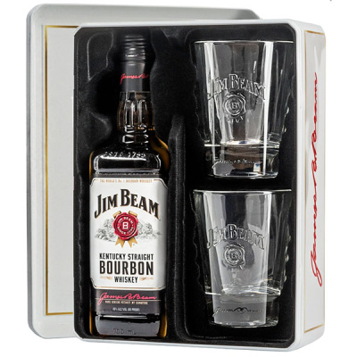 Виски Jim Beam Kentucky Straight Bourbon with 2 glasses in metall box 0,70 л фото