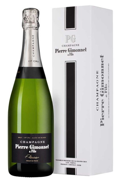 Шампанское Белое Экстра Брют Pierre Gimonnet & Fils Fleuron Blanc de Blancs Premier Cru Brut Champagne in gift box 2019 0,75 л фото