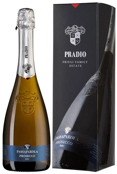 Вино игристое Белое Брют PassaParola Prosecco Brut in gift box 0,75 л фото