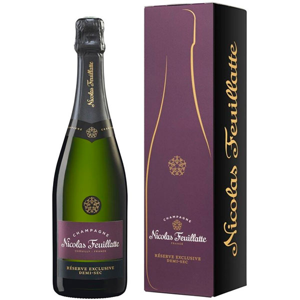 Вино игристое Белое Полусухое Nicolas Feuillatte Reserve Exclusive Demi-Sec Champagne in gift box 0,75 л фото