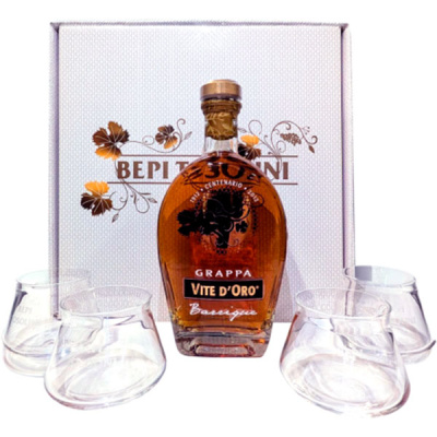 Граппа Vite d'Oro Barrique with 4 glasses in gift box 0,7 л фото