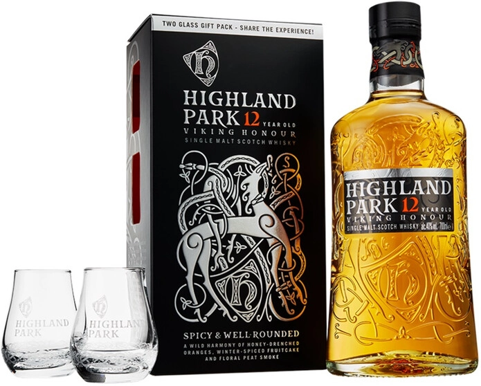 Виски Highland Park 12 Years Oldwith 2 glasses in gift box 0,7 л фото