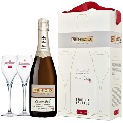 Шампанское Белое Piper-Heidsieck Essentiel Blanc de Blancs Extra Brut with 2 glasses 2014 0,75 л фото