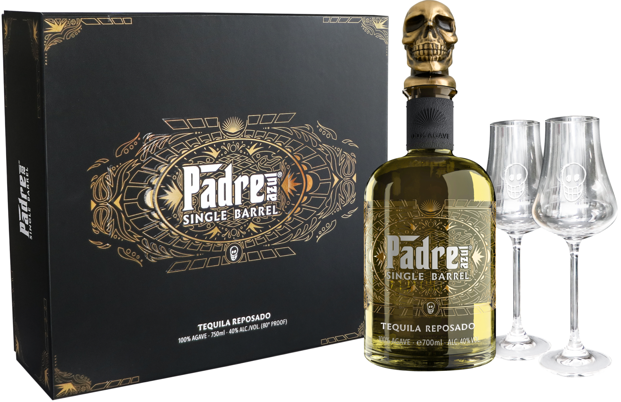 Текила Padre Azul Single Barrel Reposado with 2 glasses in gift box 0,7 л фото