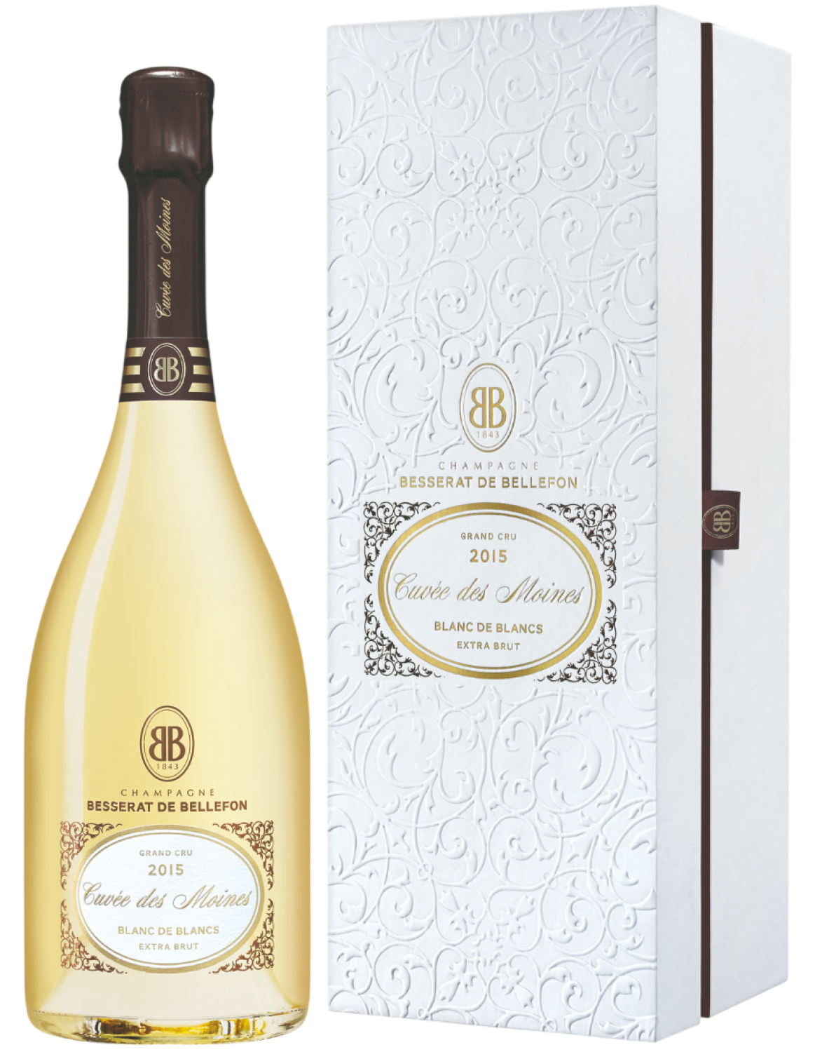 Вино игристое Besserat de Bellefon Cuvee des Moines Blanc de Blancs Champagne in gift box 2015 0,75 л фото