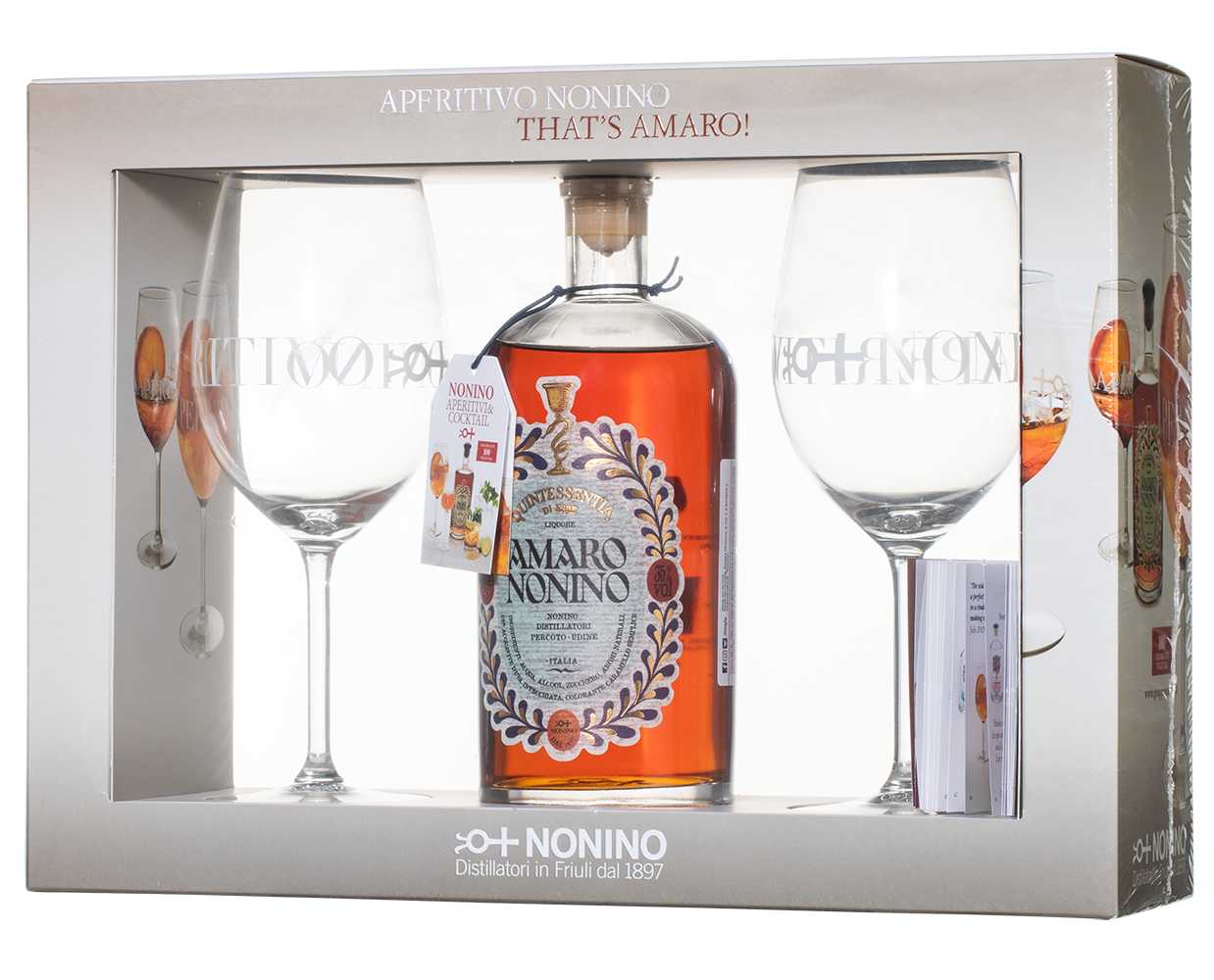 Ликер Nonino Amaro Quintessentia with 2 glasses in gift box 0,7 л фото