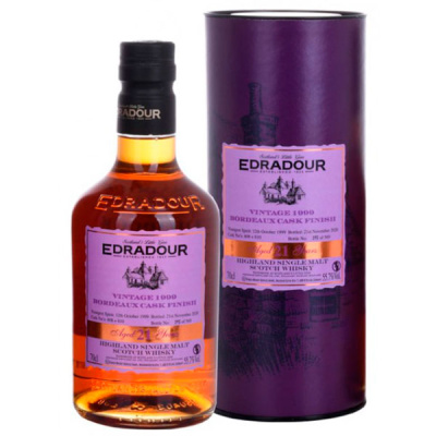 Виски Edradour 21 years old Bordeaux Cask Finish Single Malt Highland in tube 1999 0,7 л фото