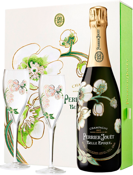 Вино игристое Белое Брют Perrier-Jouet Belle Epoque Brut Champagne with 2 glasses in gift box 2015 0,75 л фото