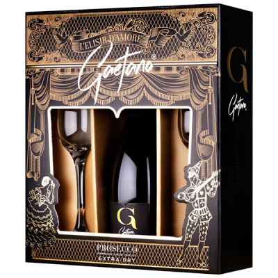 Вино игристое Белое Сухое Gaetano Prosecco Extra Dry with 2 glasses in gift box 0,75 л фото