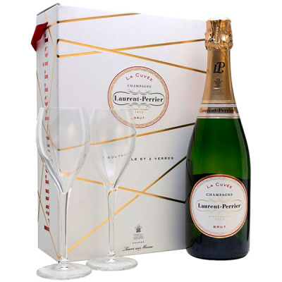 Шампанское Белое Брют Laurent-Perrier La Cuvee Brut Champagne with 2 glasses in gift box 0,75 л фото