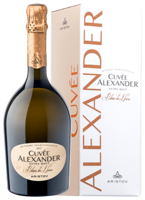 Вино игристое Белое Экстра Брют Aristov Cuvee Alexander Blanc de Noirs Extra Brut in gift box 2021 0,75 л фото