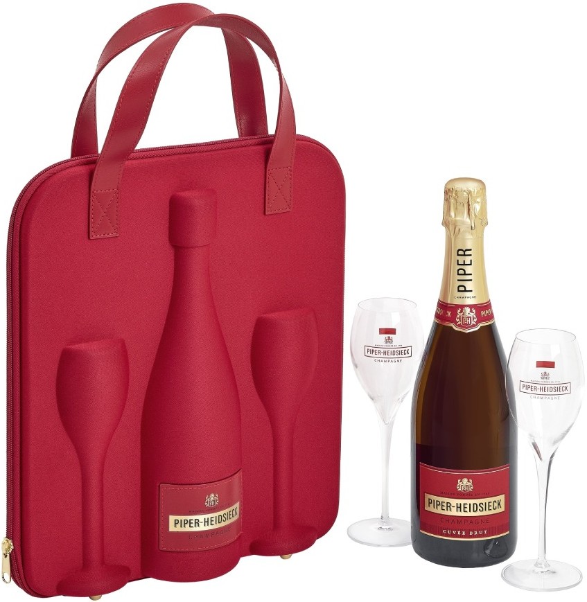 Вино игристое Белое Брют Piper-Heidsieck Brut Champagne with 2 glasses in red bag 0,75 л фото